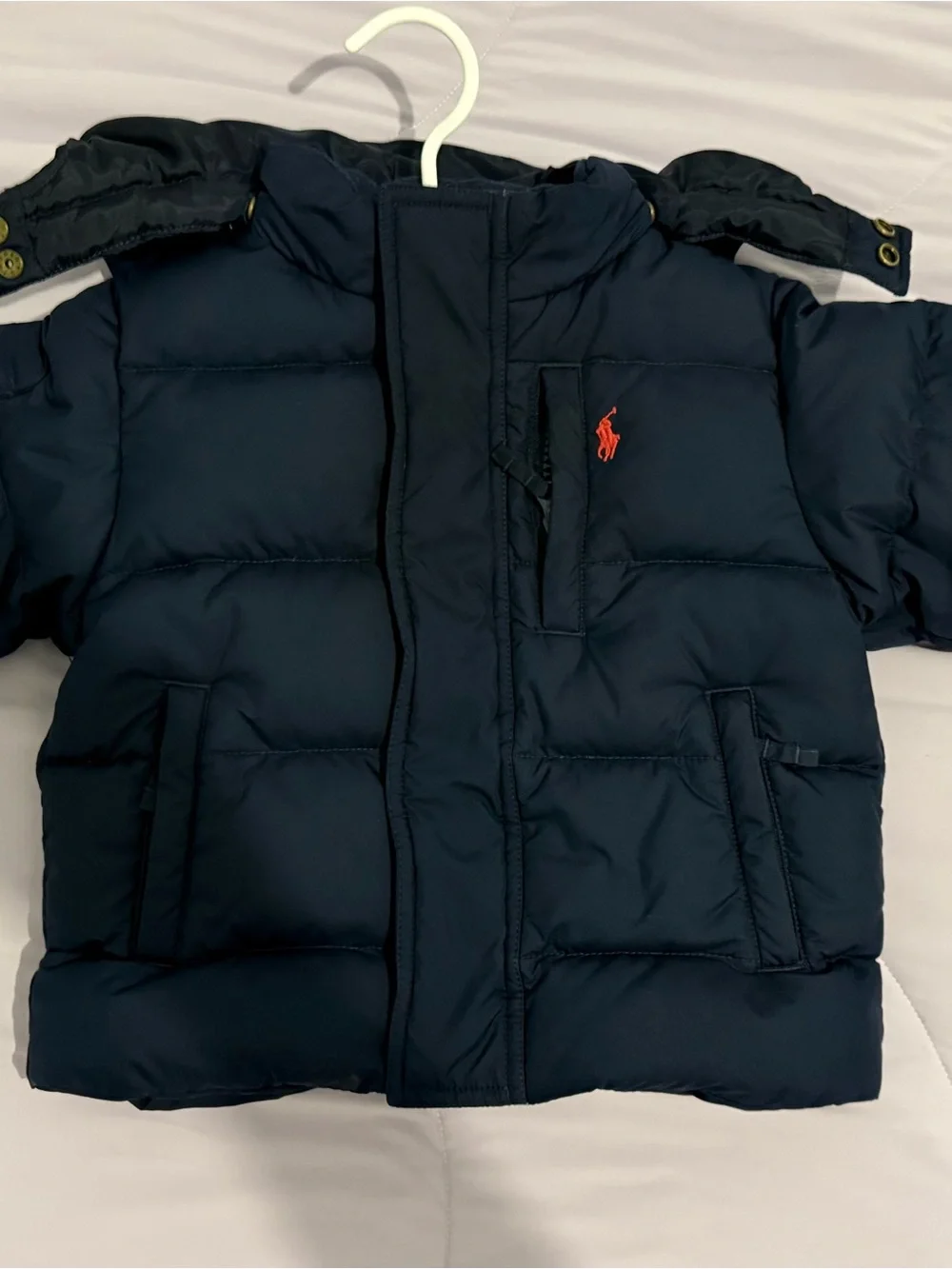 Ralph Lauren Navy Puffer Jacket with Red Polo Logo